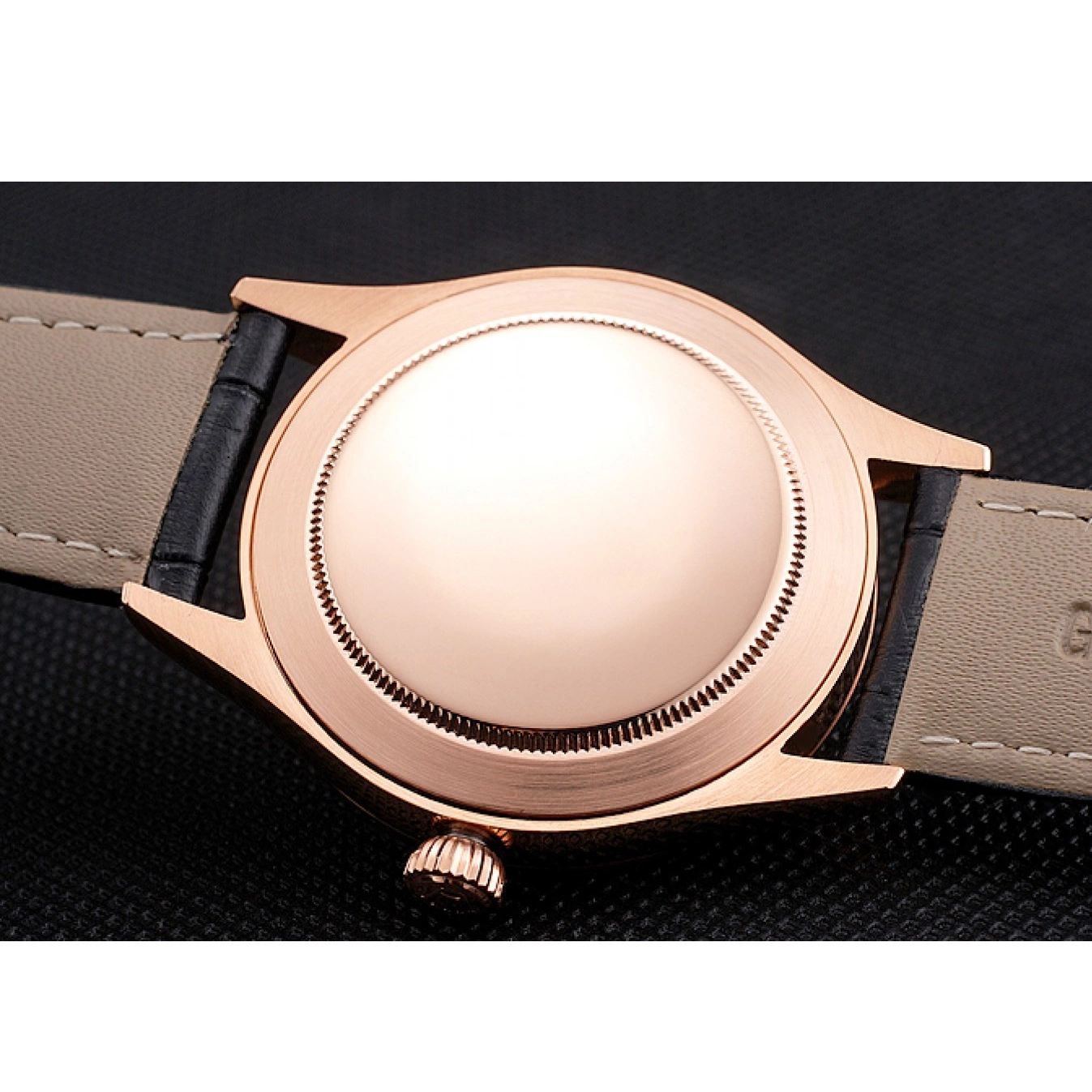 Aaa fake watches Black Datejust Gold Strap Swiss Rose Dial Leather Rolex Case White 0728